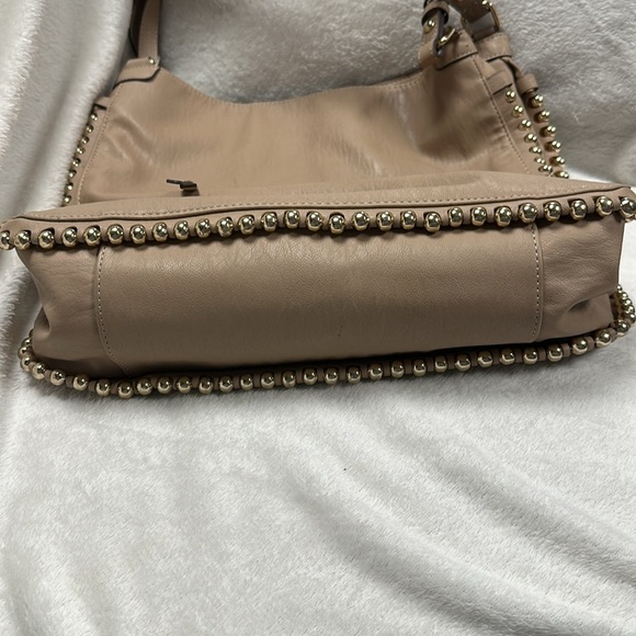 Jessica Simpson Women's Tan Faux Leather Camille Hobo Bag Tote with Gold Beads - Picture 5 of 11